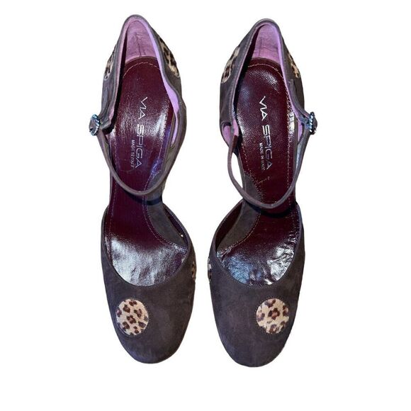 Via Spiga Brown Suede/Leopard Design Suede/Pony Womens Size 10 Round Toe - Picture 3 of 8